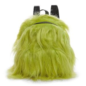 NWT Dolls Kill Current Mood Case of The Grumpies Fuzzy Backpack in Furry Green